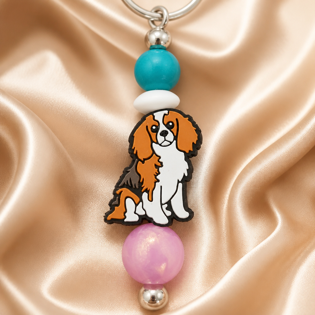 Dog Keyring featuring a cute dog design and colorful beads, perfect gift for dog lovers.