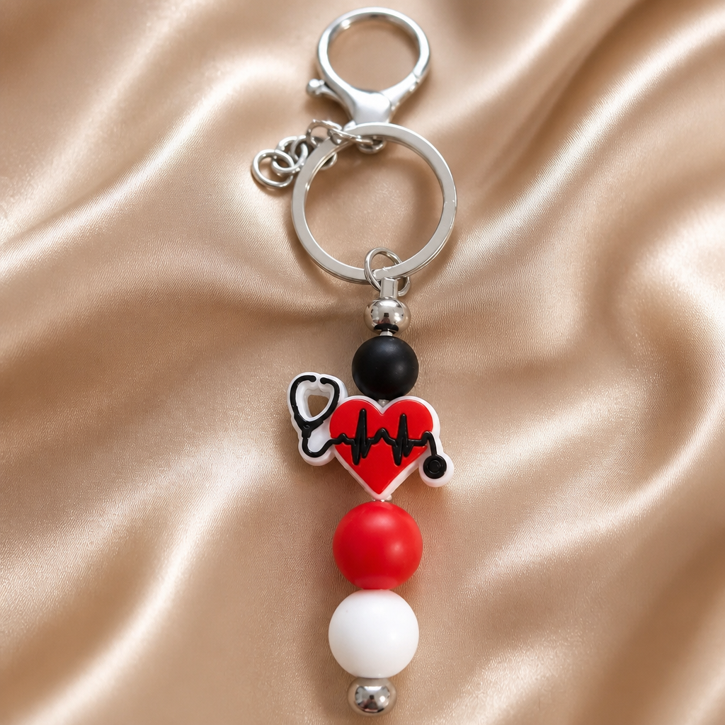 Hospital Keyring - colorful medical-themed keychain featuring a heart and stethoscope, ideal for healthcare professionals.